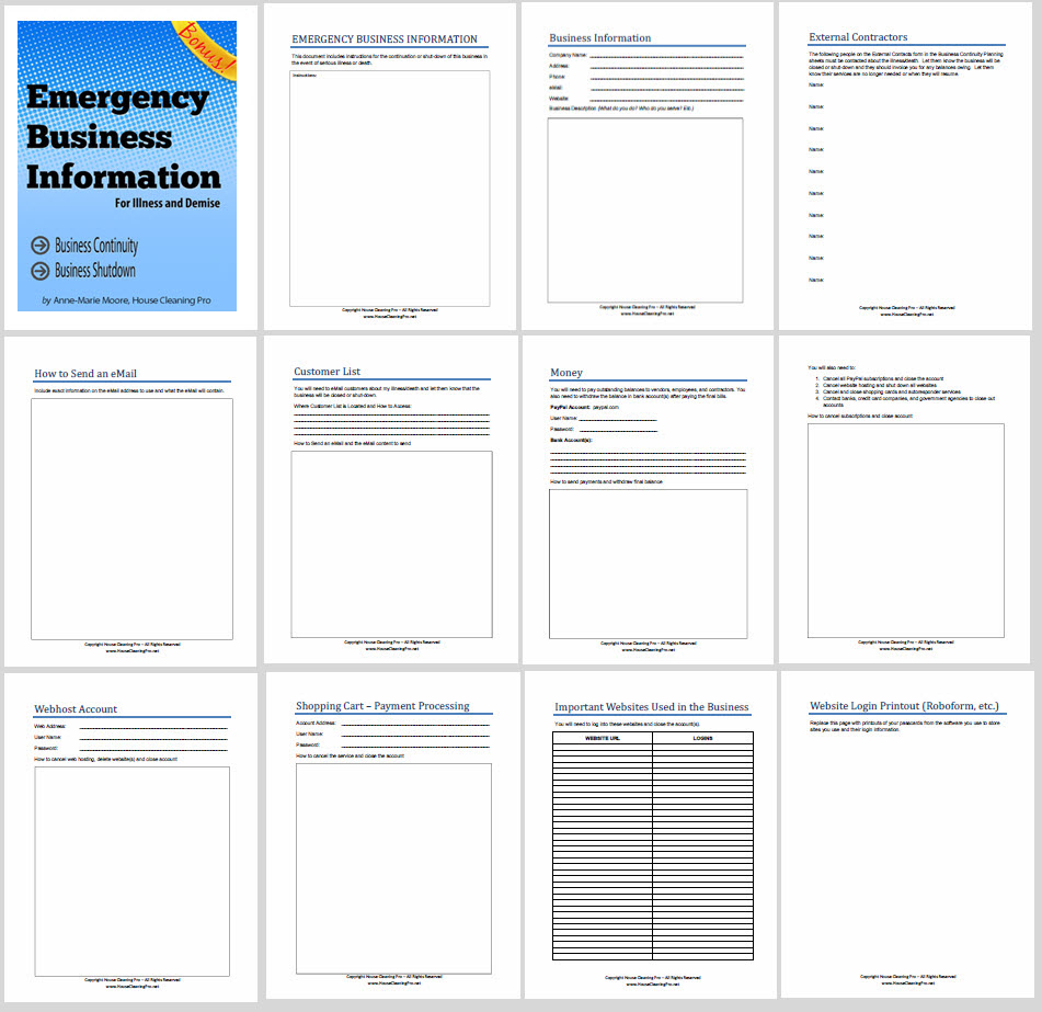 Emergency Business Planning Forms