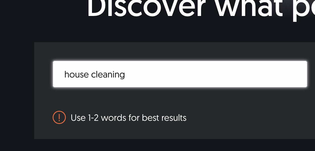 A zoomed in view of the input button of the homepage search input of Answer for the People - with the words 'house cleaning' entered into the input