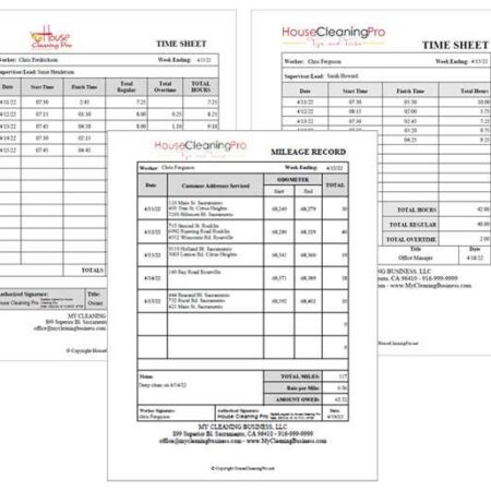 Cleaning Business employee timesheet and mileage record