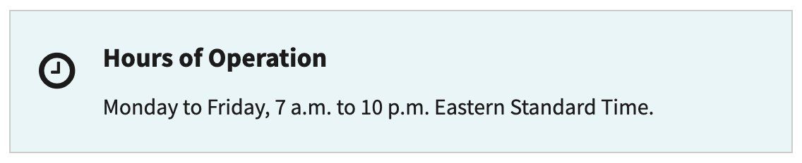 An image of the posted IRS office hours for applying for an online EIN
