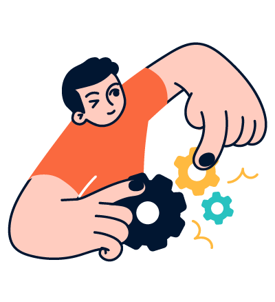 Illustration of someone working with cogs in a machine