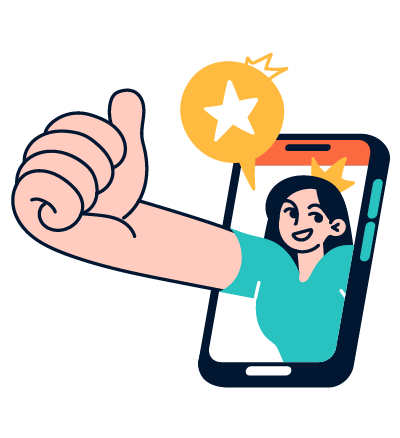 Illustration of marketing - someone is giving the thumbs up on a phone screen